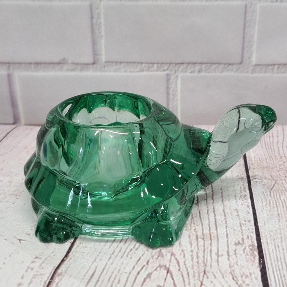 Indiana Glass Green Turtle Tea Light Candle Holder Votive MADE IN USA